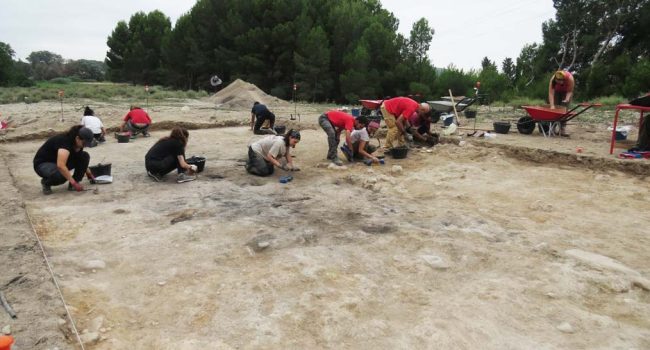Estudiantes excavando en el yacimiento de “El Convento” de Mallén. | Foto: Proyecto Belsinon