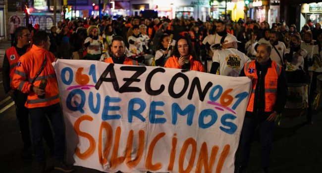 Manifestación en Zaragoza del Transporte Sanitario Urgente el pasado mes de diciembre | Foto: Rosana Villuendas / Spectrum