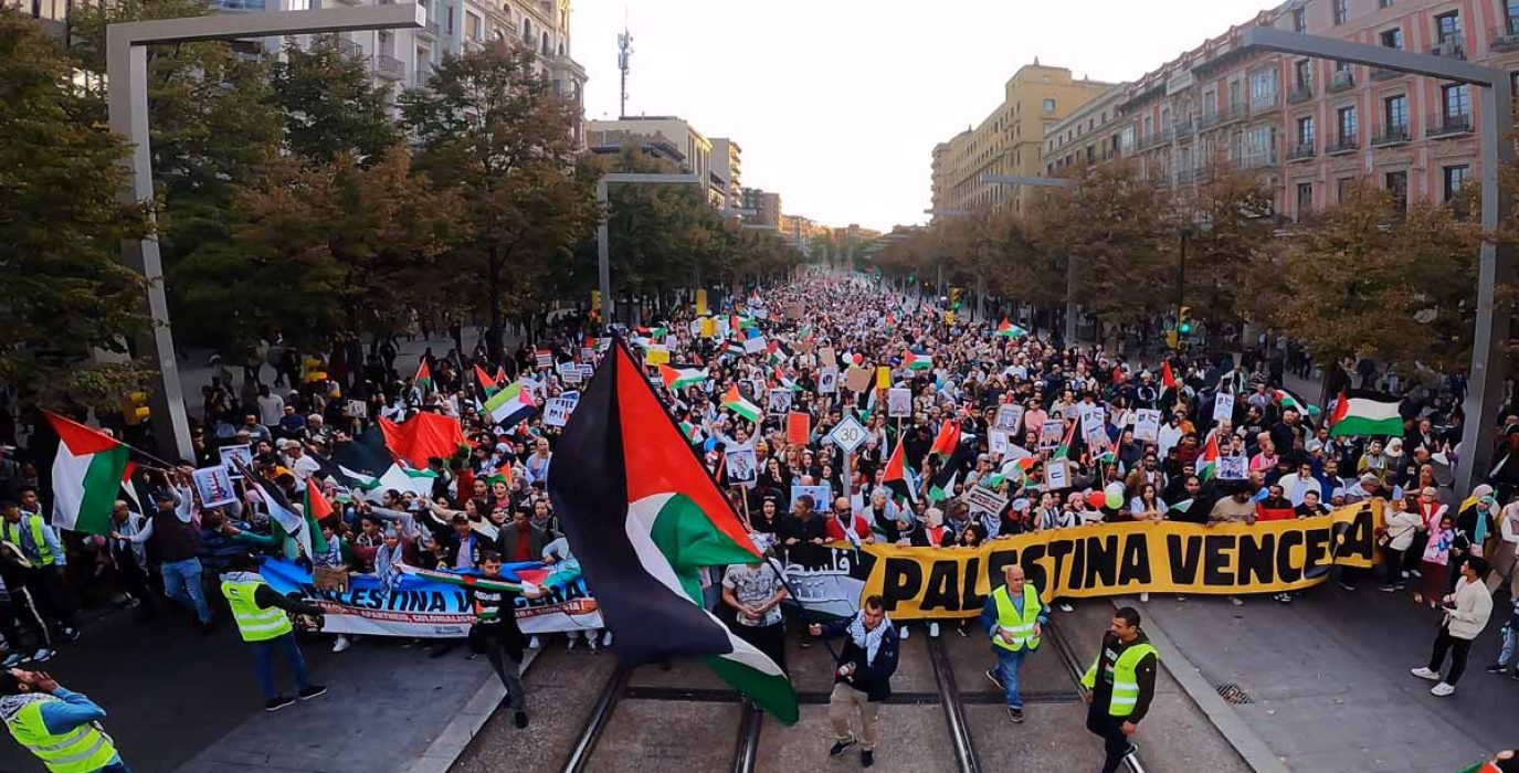 Imagen de archivo de una masiva manifestación en Zaragoza en solidaridad con Palestina. | Foto: Pablo Híjar / AraInfo