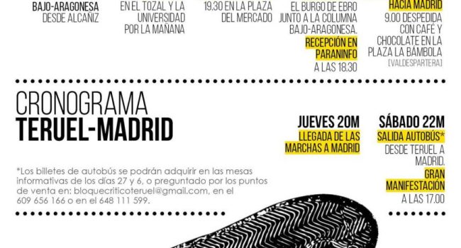 Calendario de actos de las Marchas de la Dignidad en Teruel/Zaragoza.