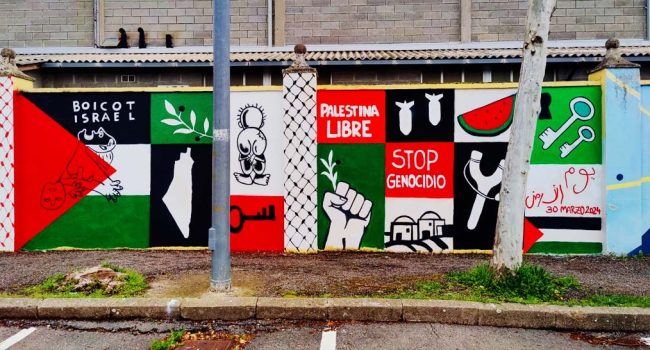 El mural realizado por Alto Aragón con Palestina este 30 de marzo. | Foto: María Recreo