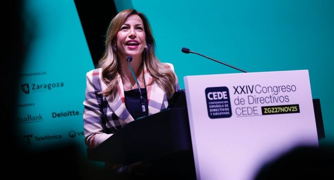 Natalia Chueca presentando “una Zaragoza de vanguardia, innovadora, sostenible y generadora de oportunidades” en noviembre de 2025 | Foto: Ayuntamiento de Zaragoza