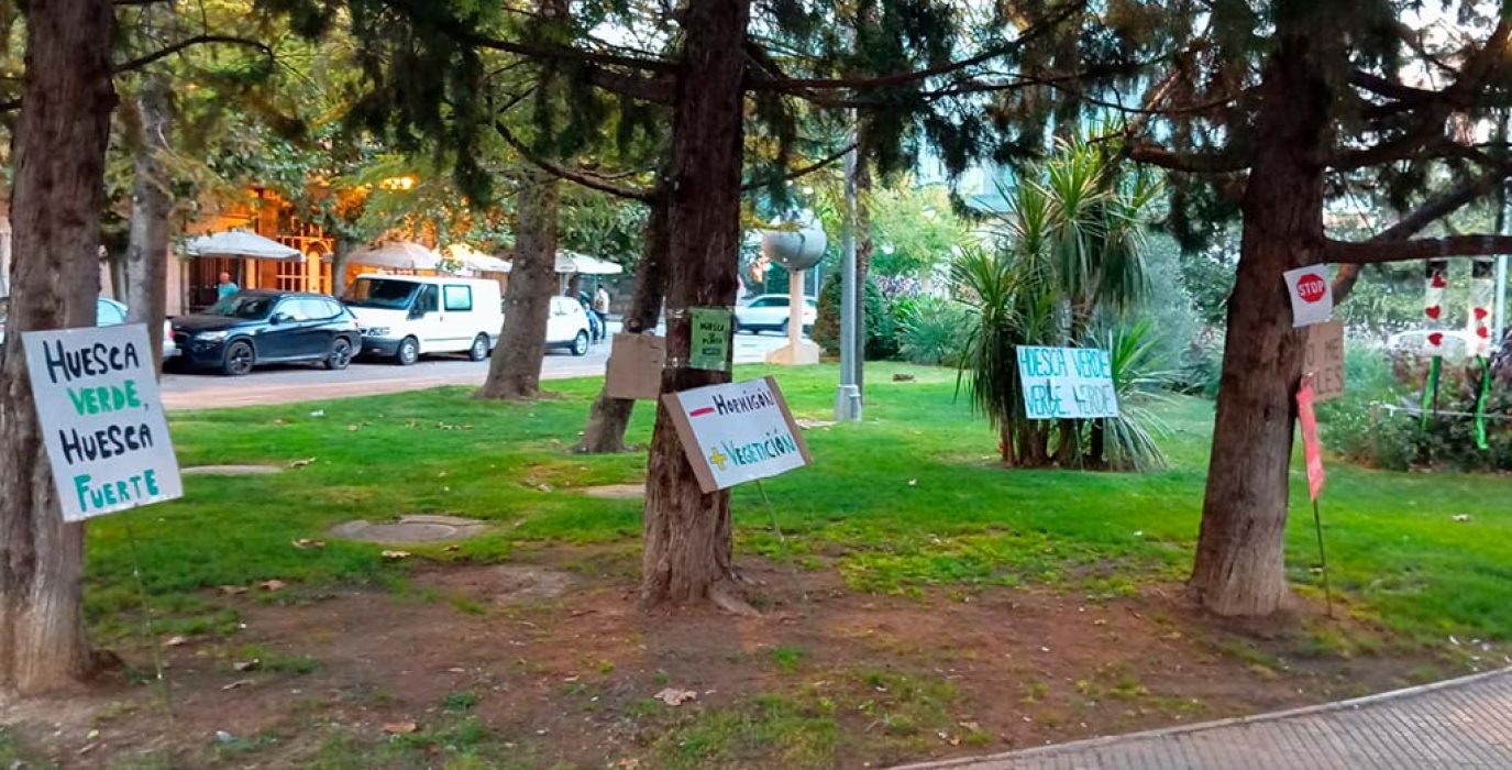 (Archivo) Adornos y carteles en la zona de arbolado en peligro | Foto: Plataforma Árboles Vivos