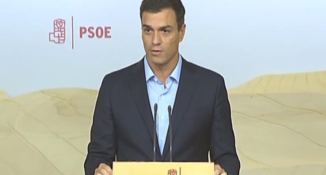 Pedro Sánchez en la comparecencia de este viernes en Ferraz.