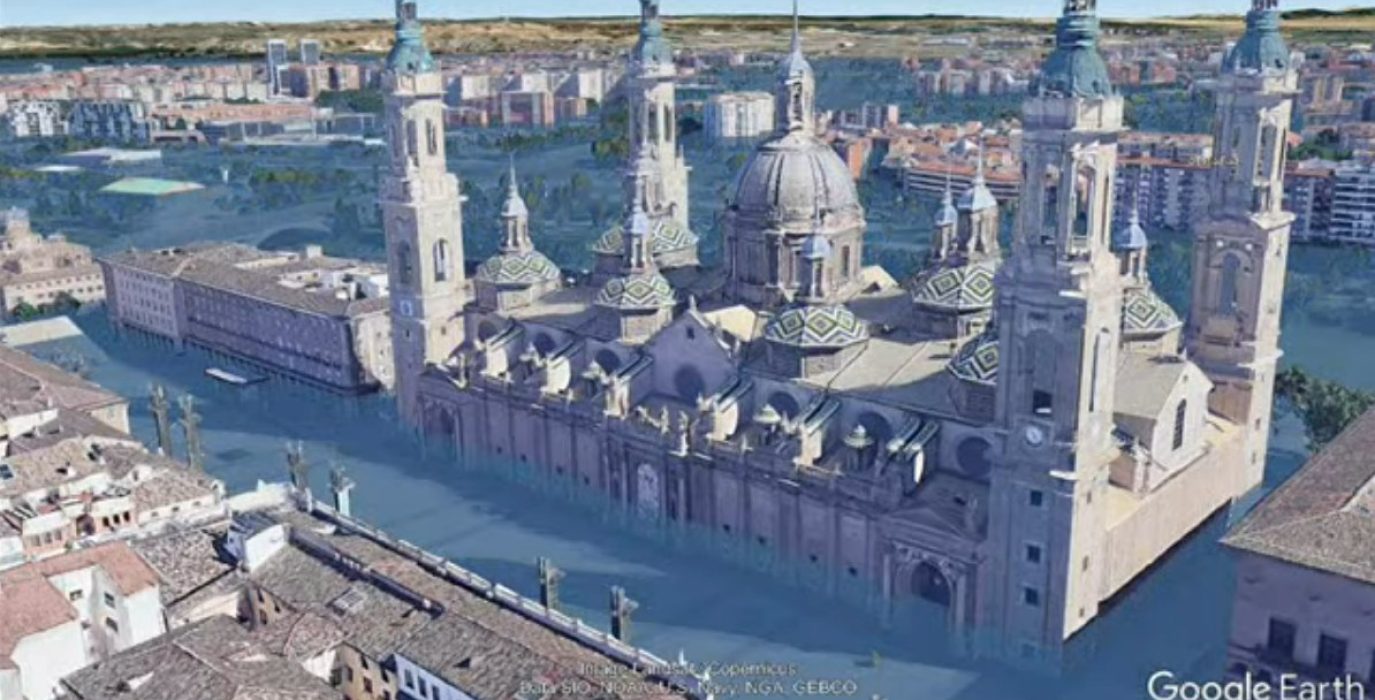 La Plaza del Pilar de Zaragoza en un momento de la video-simulación.