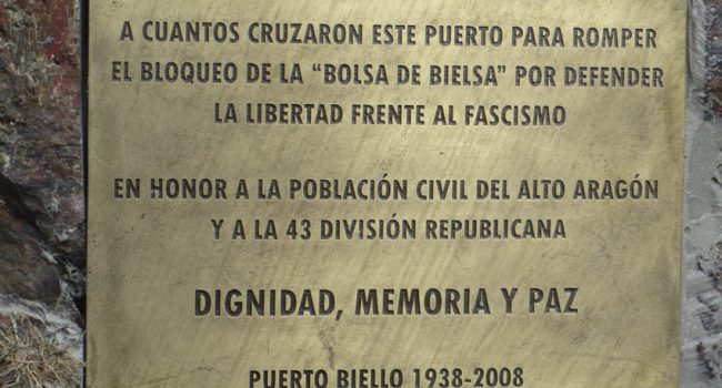 Placa conmemorativa de la Bolsa de Bielsa.