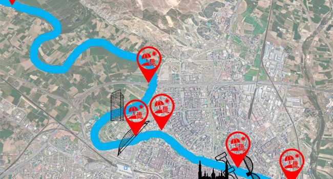 mapa de la ciudad con marcadores donde están las playas