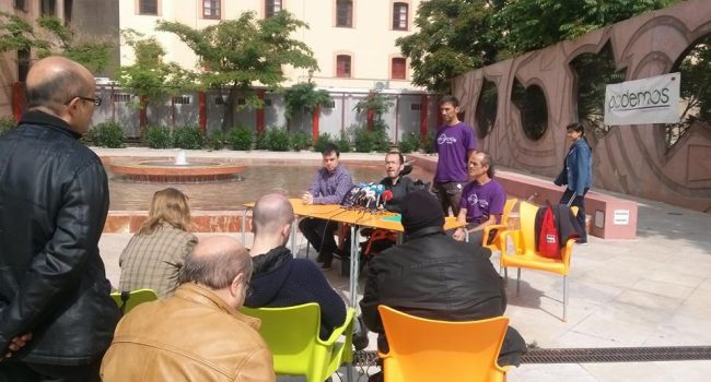 Rueda de prensa de Podemos en Zaragoza tras las elecciones europeas.