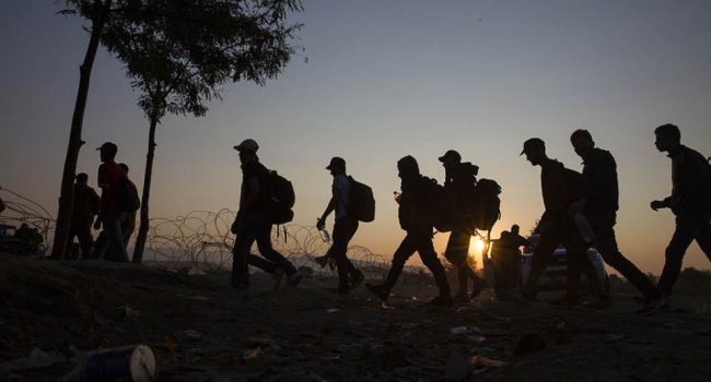 Refugiados pasan la frontera entre Grecia y Macedonia. Foto: Olmo Calvo (Diagonal)