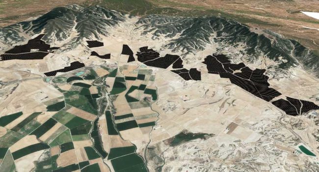 Recreación de una macro-instalación prevista entre Tauste y Castejón de Valdejas. | Imagen: Plataforma en defensa del Territorio de las Cinco Villas
