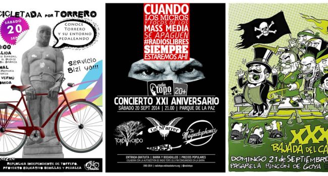 Los carteles de las tres actividades que se celebran en Torrero.
