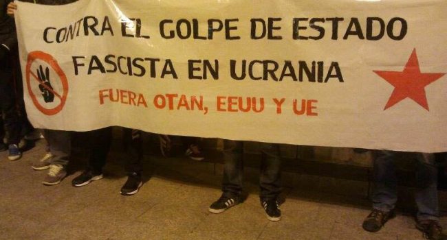Acto en Zaragoza a favor de las republicas populares del Donbass y de la Ucrania antifascista. Foto: UJCE Aragón (Archivo)