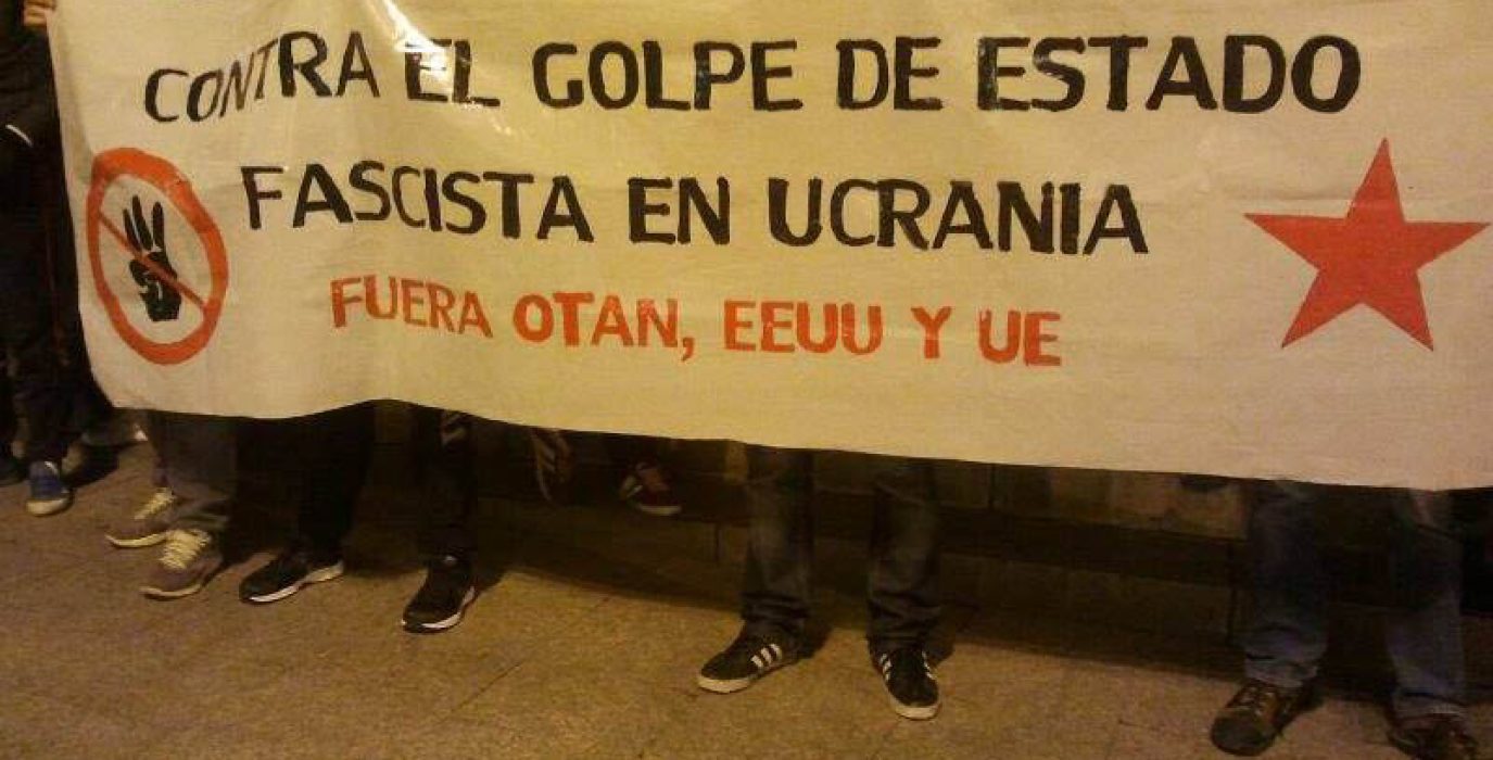 Acto en Zaragoza a favor de las republicas populares del Donbass y de la Ucrania antifascista. Foto: UJCE Aragón (Archivo)
