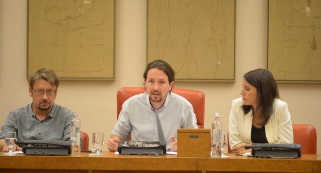 Rueda de prensa de Unidos Podemos tras la reunión del lunes con representantes de Podemos, IU, Catalunya en Comú y En Marea sobre el referéndum. Foto: @ahorapodemos