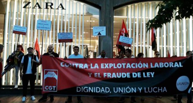 Concentración de CGT y La Unión, sindicato mayoritario en Inditex, dentro de la campaña. Foto: CGT