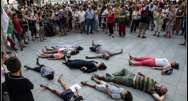 Zaragoza se volverá a concentrar esta tarde contra el genocidio del Pueblo palestino, a las 20.00 horas en plaza España. Foto: Primo Romero